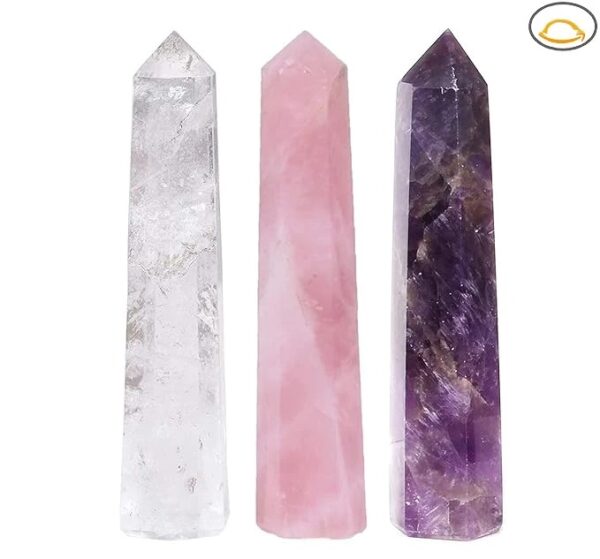 EBUY Amethyst, Clear Quartz, Rose Quartz Crystals Pencils Wand Set for Reiki Healing and Grid Making Set Of 3