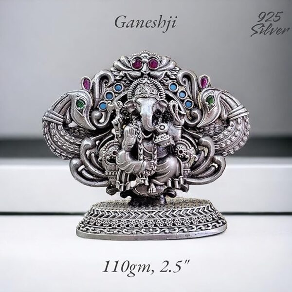 Ganesh Idol in Pure 925 Silver/Ganpati Statue in Silver Hindu Religion God Idol Sculpture Statue 2.50 Inch (110 GMS)