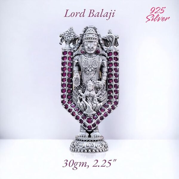 Balaji Idol in Pure 925 Silver/Lord Tirupati Balaji Venkateshwara in Silver Hindu Religion God Idol Sculpture Statue 2.25 Inch (30 GMS)