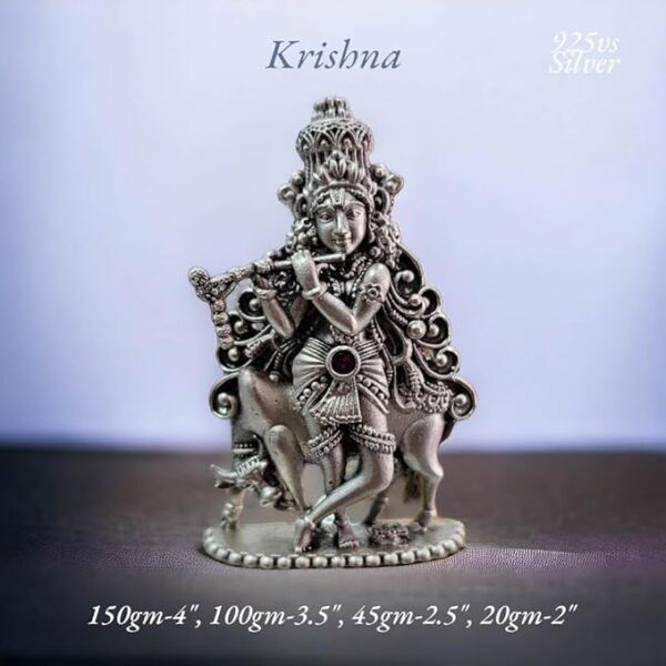Shree Krishna Idol in Pure 925 Silver/Shree Krishna Statue in Silver Hindu Religion God Sculpture Festival 2 Inch (20 GMS)
