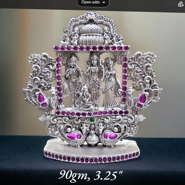Ram Darbar Idol in Pure 925 Silver/Ramdarbar Statue in Silver Hindu Religion God Sculpture Festival 3.25 Inch (90 GMS)