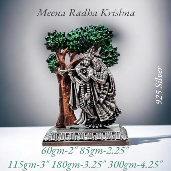 Radhe Krishna Idol in Pure 925 Silver/Radha Krishna Statue in Silver Color Plated Hindu Religion God Sculpture Festival 2 Inch (60 GMS)