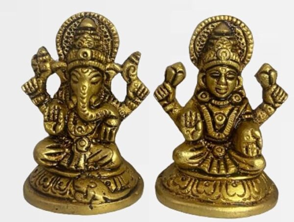 Brass Laxmi Ganesha Idol/Statue, 250g, 5.5cm