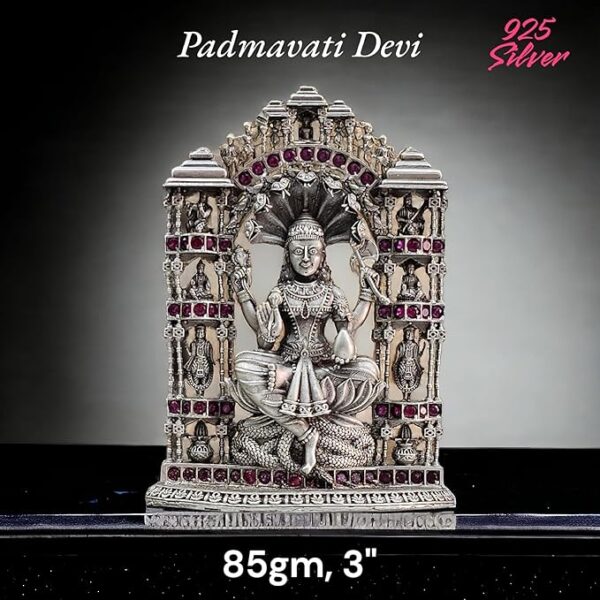 Goddess Padmavati Idol in Pure 925 Silver/Padmawati Statue in Silver Jain Religion God Sculpture 3 Inch (85 GMS)