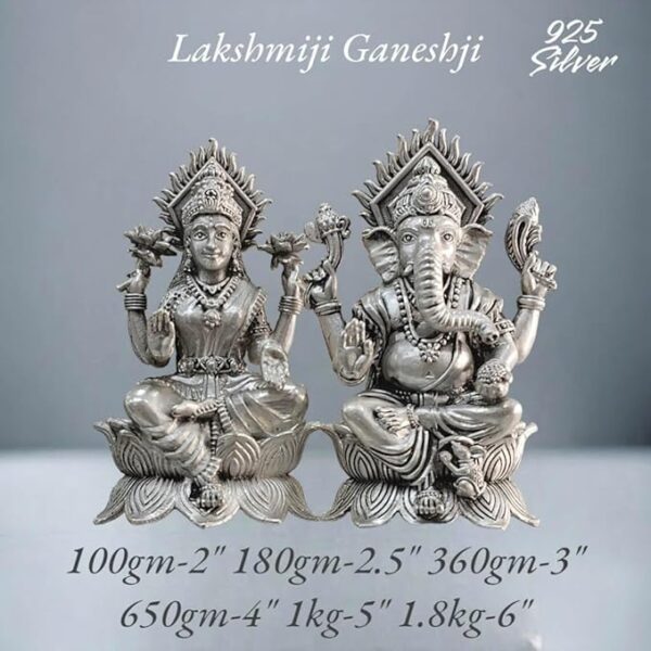 Ganesh Laxmi Idol in Pure 925 Silver/Ganesh Laxmi Statue in Silver Hindu Religion God Sculpture Diwali Festival