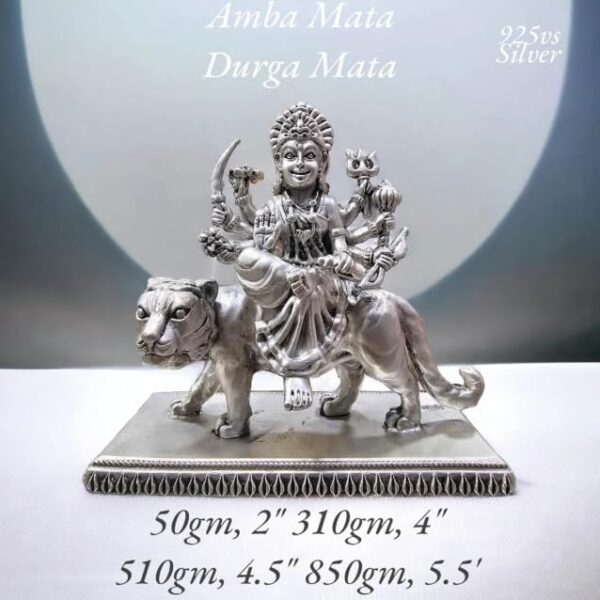 Ambe MATA Idol in Pure 925 Silver/Goddess Durga Idol in Silver Hindu Religion God Idol Sculpture Statue