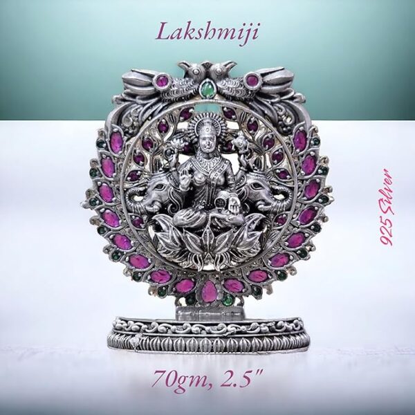 Goddess Laxmi Idol in Pure 925 Silver/Goddess Lakshmi Statue in Silver Hindu Religion God Sculpture 2.50 Inch (70 GMS)