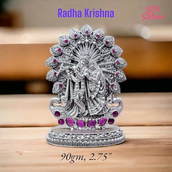 Radhe Krishna Idol in Pure 925 Silver/Radha Krishna Statue in Silver Hindu Religion God Sculpture Festival 2.75 Inch (90 GMS)