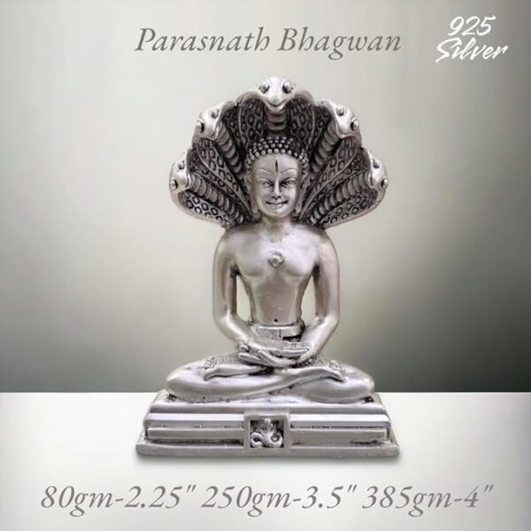 Parshvanath Idol in Pure 925 Silver/Parshwanath Statue in Silver Jain Religion God Sculpture 2.25 Inch (80 GMS)