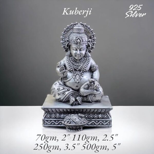 Lord Kuber Idol in Pure 925 Silver/Kuber Statue in Silver Hindu Religion God Sculpture Festival 2 Inch (70 GMS)