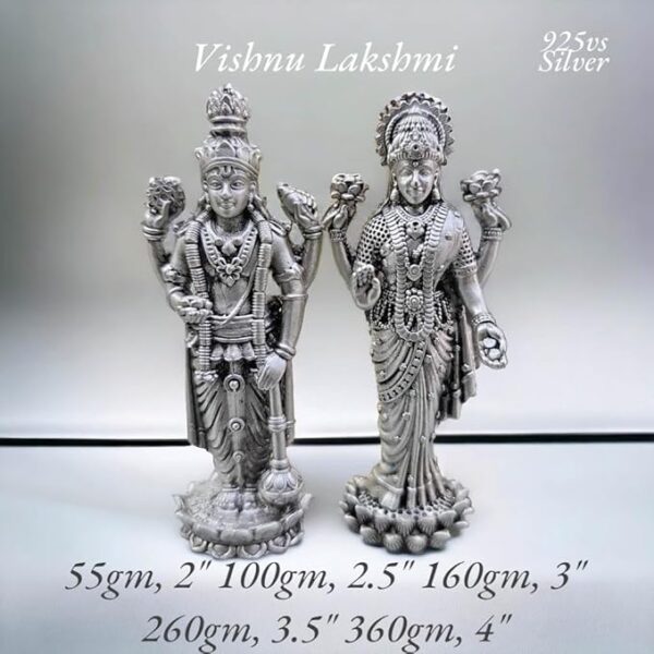 Vishnu Laxmi Idol in Pure 925 Silver/Laxmi Narayan Statue in Silver Hindu Religion God Sculpture (2 Inch (55 GMS))
