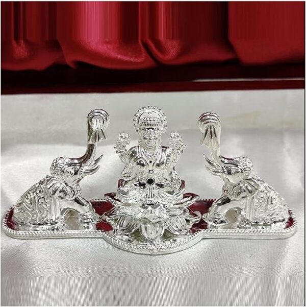 GajaLaxmi Idol in Pure 925 Silver / Gaja Laxmi Statue in Silver Hindu Religion Goddess Sculpture 1.7 Inch (140 GMS)