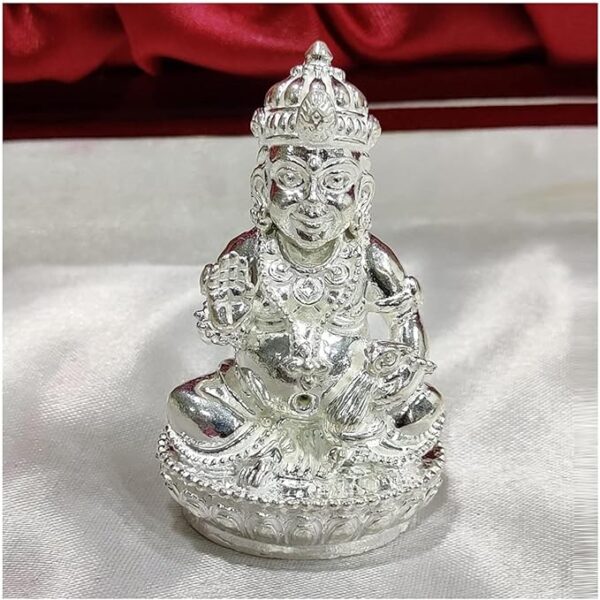 Lord Kuber Idol in Pure 925 Silver / Kuber Statue in Silver Hindu Religion God Sculpture Festival 2.9 Inch (520 GMS)
