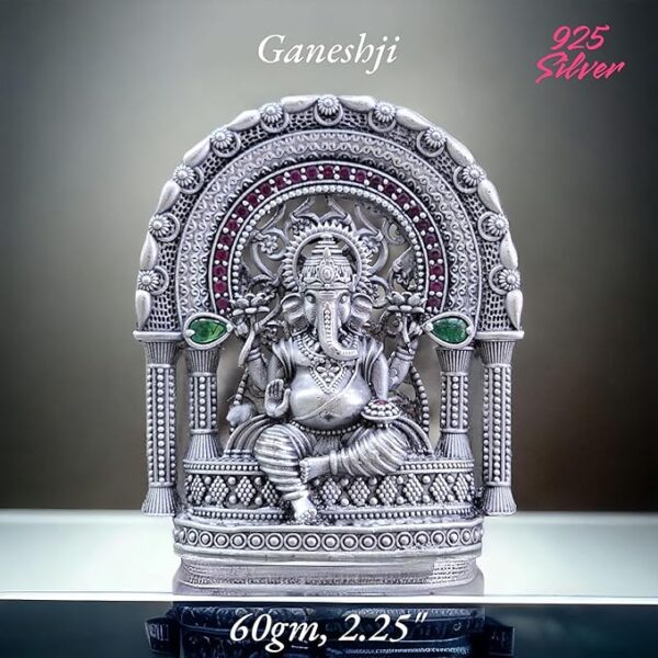 Ganesh Idol in Pure 925 Silver/Ganpati Statue in Silver Hindu Religion God Idol Sculpture Statue 2.25 Inch (60 GMS)