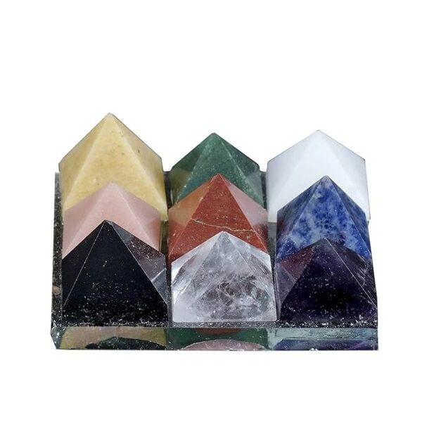 9 Pyramid Nav Graha Set Chakra Pyramid Set for Vastu Feng Shui Reiki Crystal Healing (2x2 Inch) by REBUY