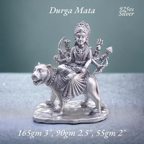 Ambe MATA Idol in Pure 925 Silver/Goddess Durga Idol in Silver Hindu Religion God Idol Sculpture Statue 2 Inch (55 GMS)