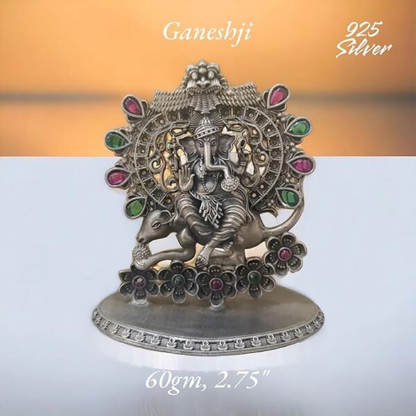 Ganesh Idol in Pure 925 Silver/Ganpati Statue in Silver Hindu Religion God Idol Sculpture Statue 2.75 Inch (60 GMS)