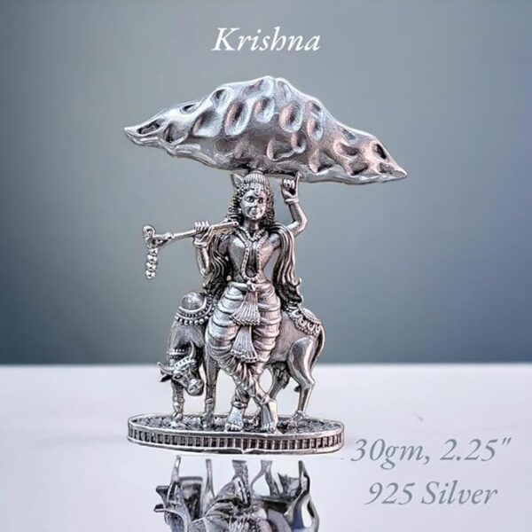 Shree Krishna Idol in Pure 925 Silver/Shree Krishna Statue in Silver Hindu Religion God Sculpture Festival 2.25 Inch (30 GMS)