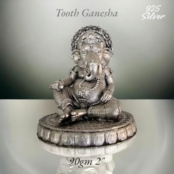 Ganesh Idol in Pure 925 Silver/Ganpati Statue in Silver Hindu Religion God Idol Sculpture Statue. (2 Inch (90 GMS))