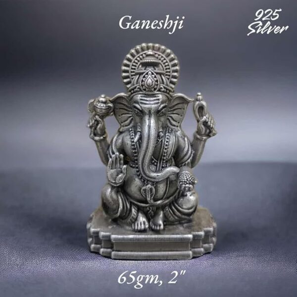 Ganesh Idol in Pure 925 Silver/Ganpati Statue in Silver Hindu Religion God Idol Sculpture Statue 2 Inch (65 GMS)