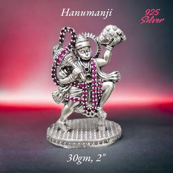 Hanuman Idol in Pure 925 Silver/Bajrangbali Statue in Silver Hindu Religion God Idol Sculpture Statue 2 Inch (30 GMS)