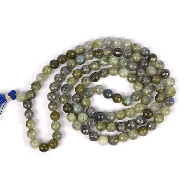 Labradolite Diamond Cut 8 mm Stone Mala - Necklace Crystal Mala 108 Beads Jaap Mala
