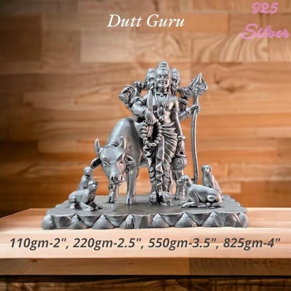 Dattatreya Idol in Pure 925 Silver/Dattatreya Statue in Silver Hindu Religion God Idol Sculpture Statue 3.50 Inch (550 GMS)