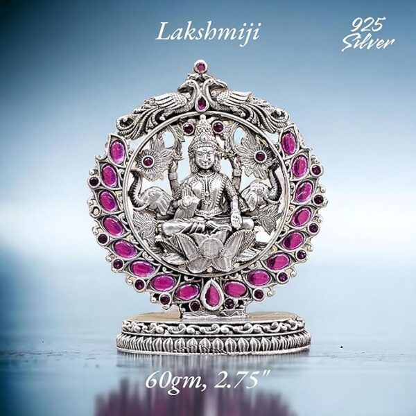 Goddess Laxmi Idol in Pure 925 Silver/Goddess Lakshmi Statue in Silver Hindu Religion God Sculpture 2.75 Inch (60 GMS)