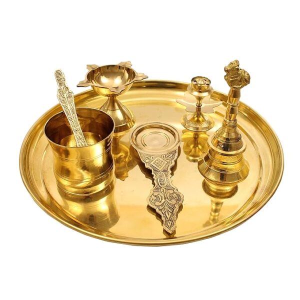 Traditional Handcrafted Brass Puja | Pooja Thali | Arati | Arathi | Arthi | Arti | Arathi | Bartan Thambulam Plate for Several Occasions - Plain Plate Puja Set