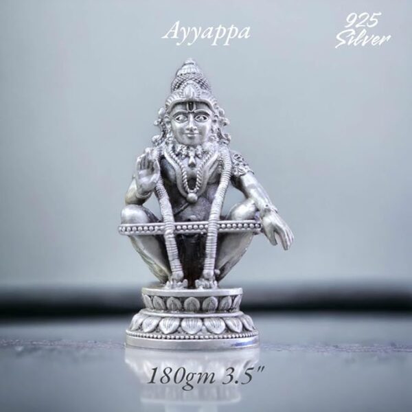 Lord Ayyappa Idol in Pure 925 Silver/Ayyappa Statue in Silver Hindu Religion Sculpture 3.50 Inch (180 GMS)
