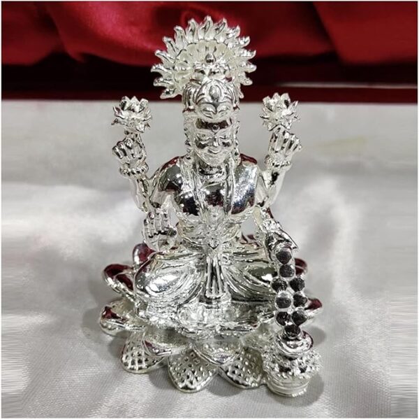 Goddess Laxmi Idol in Pure 925 Silver / Goddess Lakshmi Statue in Silver Hindu Religion God Sculpture 2.3 Inch (164 GMS)