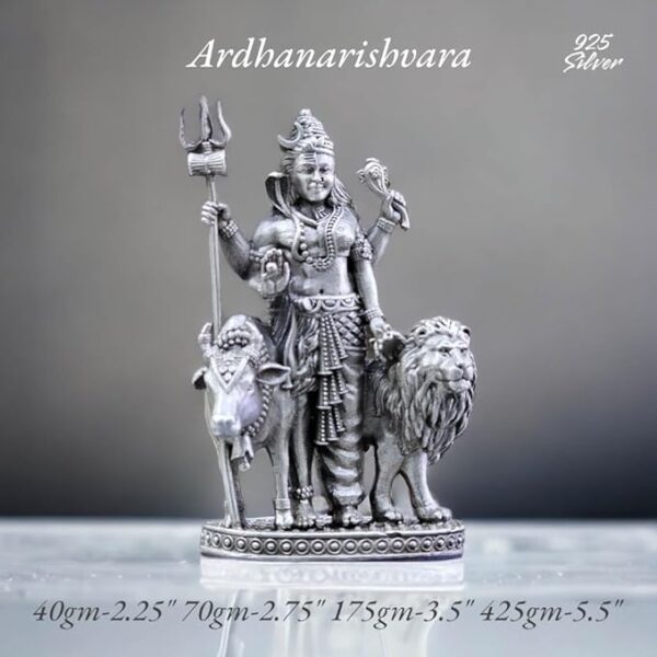 Ardhanarishvara Idol in Pure 925 Silver/Ardhanareeshvara Idol in Silver Hindu Religion God Idol Sculpture Statue 2.25 Inch (40 GMS)
