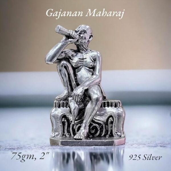 Gajanan Maharaj Idol in Pure 925 Silver/Gajanan Maharaj Statue in Silver Hindu Religion Sculpture 2 Inch (75 GMS)