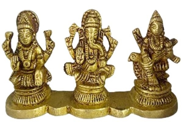 Lord Laxmi Ganesha Saraswati 5CM 250GM Brass Idol/Statue