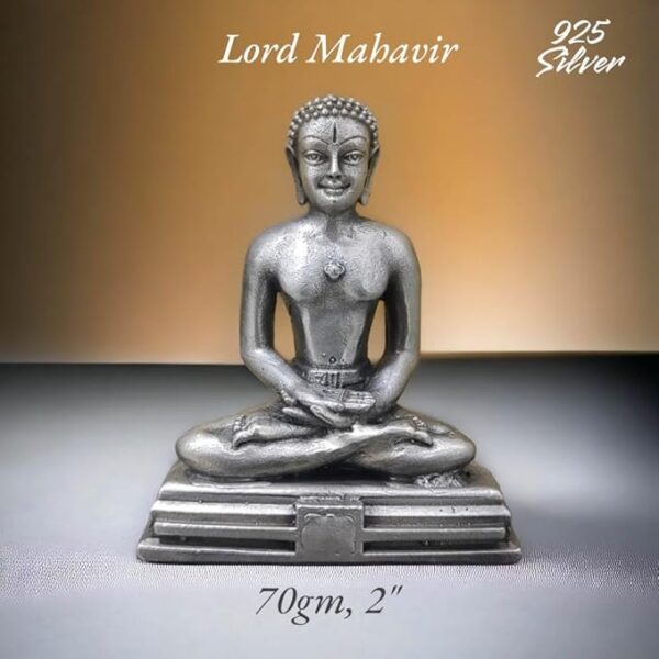 Mahavir Swami Idol in Pure 925 Silver/Mahaveer Swami Statue in Silver Jain Religion God Sculpture 2 Inch (70 GMS)