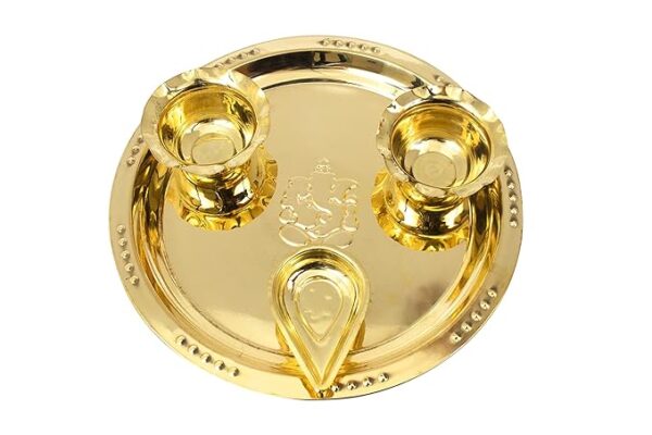 Traditional Handcrafted Ganesha Brass Puja | Pooja Thali | Arati | Arathi | Arthi | Arti | Arathi | Bartan Thambulam Plate - 2bowls 1 Diya