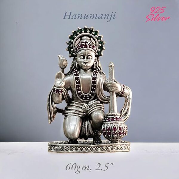 Hanuman Idol in Pure 925 Silver/Bajrangbali Statue in Silver Hindu Religion God Idol Sculpture Statue 2.50 Inch (60 GMS)