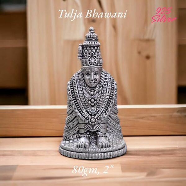 Tulja Bhawani Idol in Pure 925 Silver/Bhavani of Tuljapur Idol in Silver Hindu Religion God Idol Sculpture Statue 2 Inch (80 GMS)