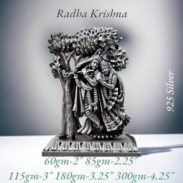 Radhe Krishna Idol in Pure 925 Silver/Radha Krishna Statue in Silver Hindu Religion God Sculpture Festival 2 Inch (60 GMS)