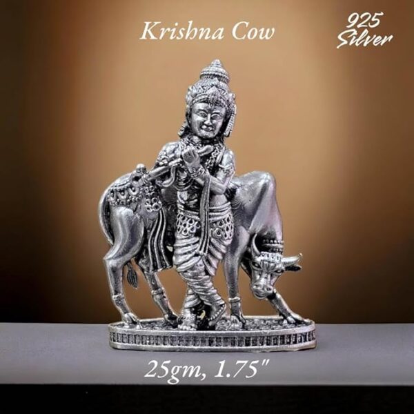 Shree Krishna Idol in Pure 925 Silver/Shree Krishna Statue in Silver Hindu Religion God Sculpture Festival 1.75 Inch (25 GMS)