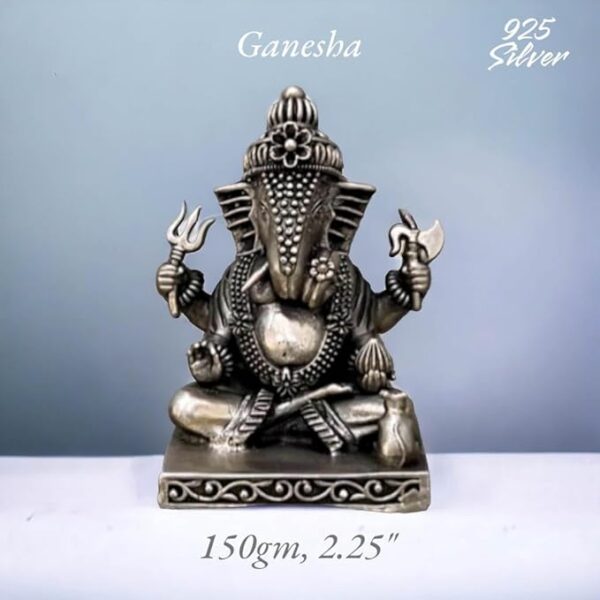 Ganesh Idol in Pure 925 Silver/Ganpati Statue in Silver Hindu Religion God Idol Sculpture Statue 2.25 Inch (150 GMS)