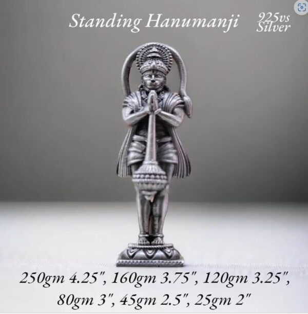 Hanuman Idol in Pure 925 Silver/Bajrangbali Statue in Silver Hindu Religion God Idol Sculpture Statue 2 Inch (25 GMS)