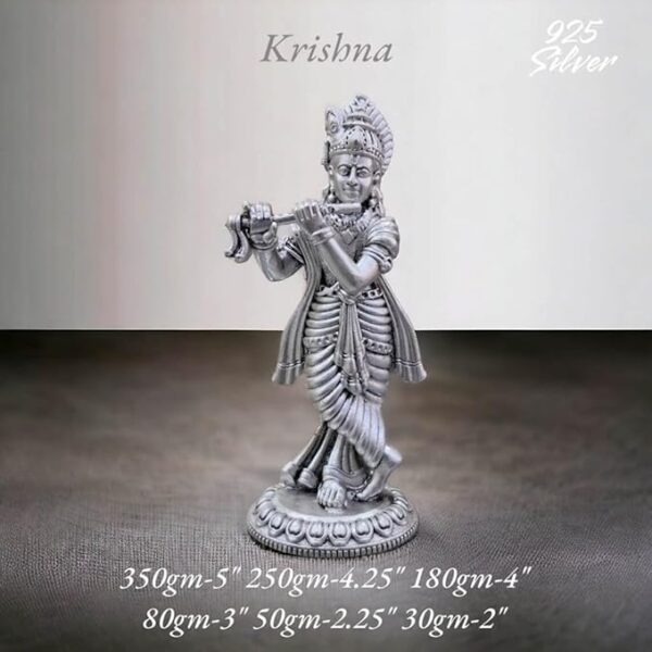 Shree Krishna Idol in Pure 925 Silver/Shree Krishna Statue in Silver Hindu Religion God Sculpture Festival (2 Inch (30 GMS))