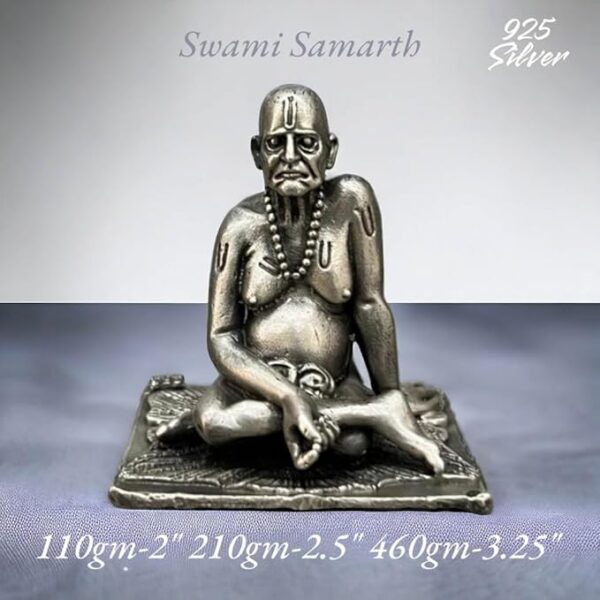 Swami Samarth Idol in Pure 925 Silver/Shree Swami Samarth Statue in Silver Hindu Religion Sculpture 2 Inch (110 GMS)