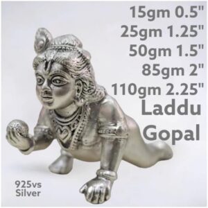 Laddu Gopal Idol in Pure 925 Silver/Ladoo Gopal Statue in Silver Hindu Religion God Sculpture Festival (0.5 Inch (15 GMS))