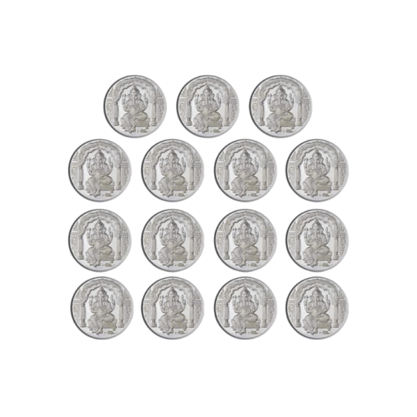 Ganpatiji Coin In Pure Silver 99.9 Religious Coin 1 Gram - Set Of 15 Pcs