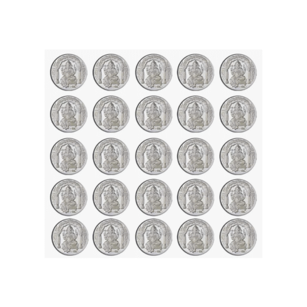 Ganpatiji Coin In Pure Silver 99.9 Religious Coin 5 Grams - Set Of 50 Pcs