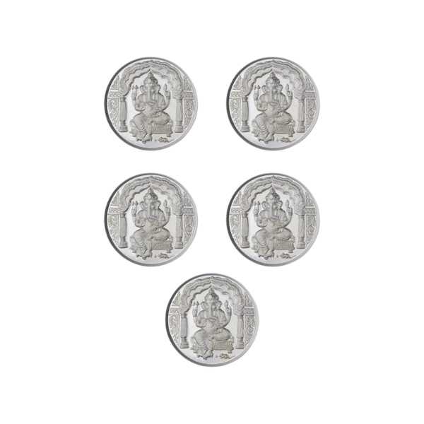 Ganpatiji Coin In Pure Silver 99.9 Religious Coin 1 Gram - Set Of 5 Pcs