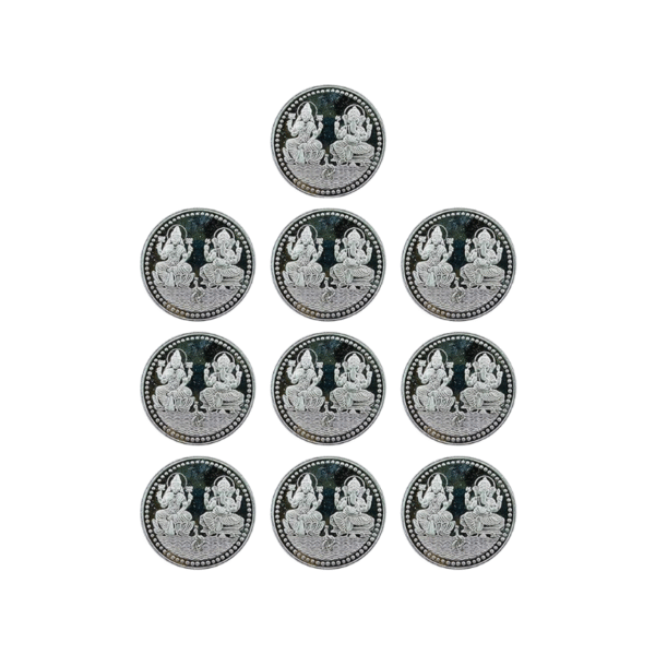 Ganesh Lakshmi Coin In Pure Silver 99.9 Religious Coin 5 Grams - Set Of 10 pcs