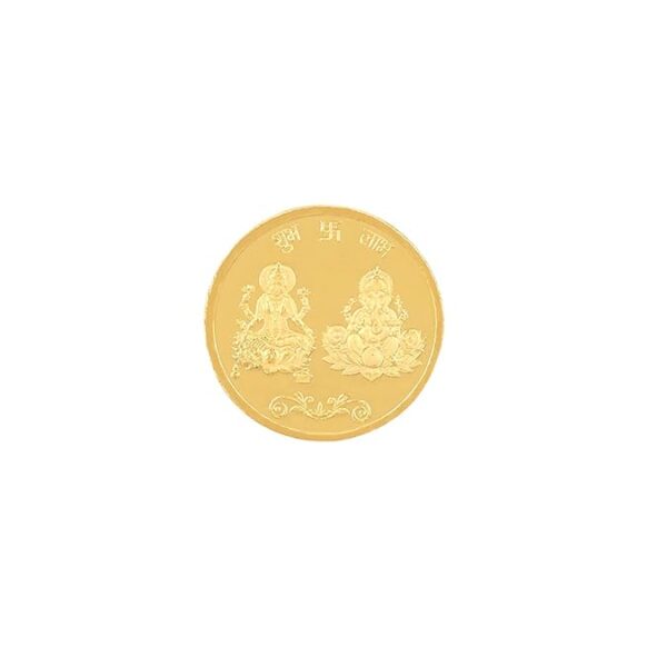 Ganesh Laxmi Coin in Pure 22k 916 Yellow Gold 1 Gram Certified